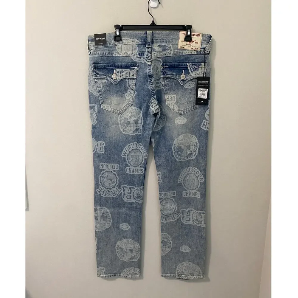 NWT True Religion AOP Ricky Flap Straight Jeans Men’s 34x34